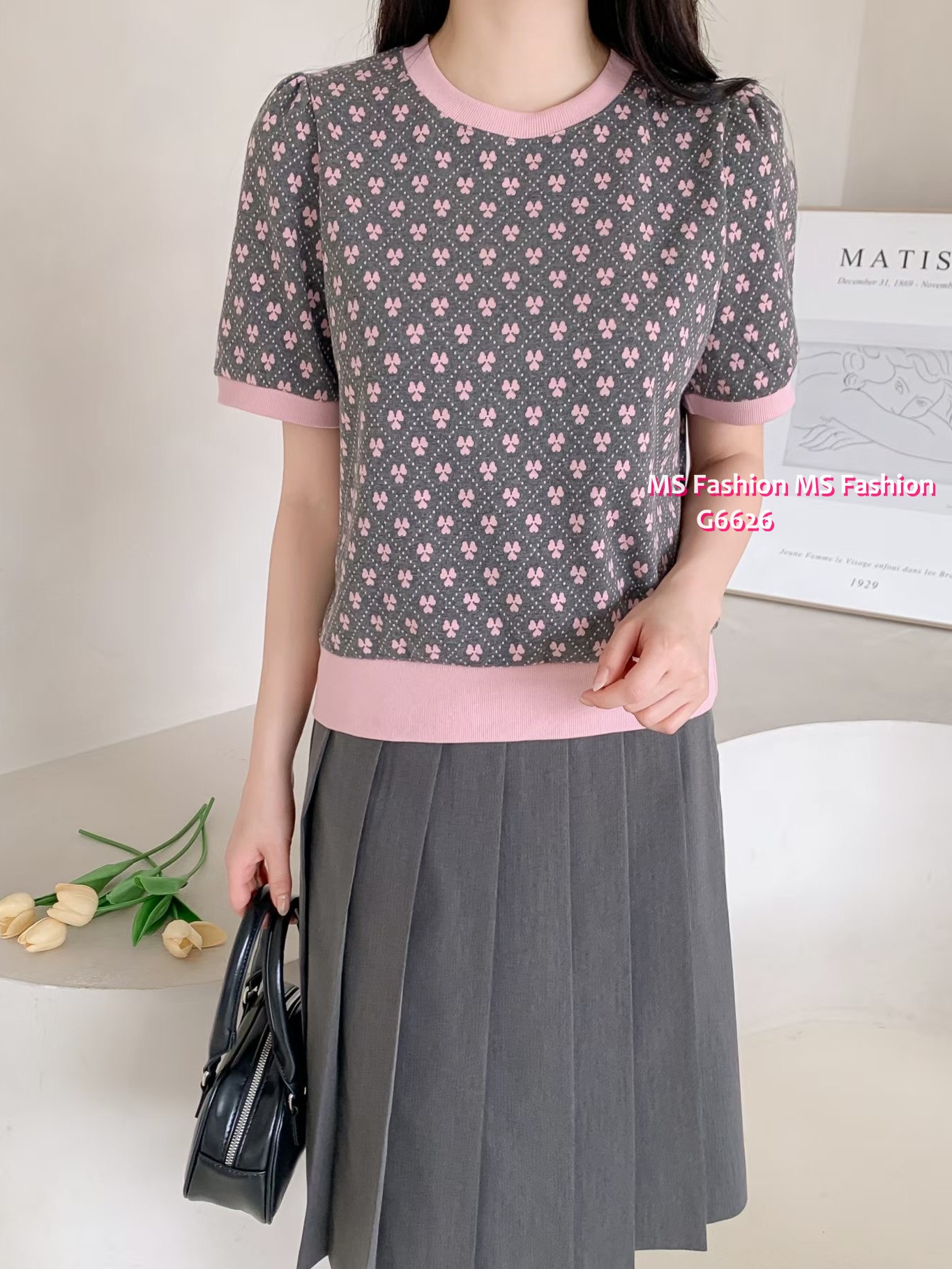 G6626 花花拼邊top