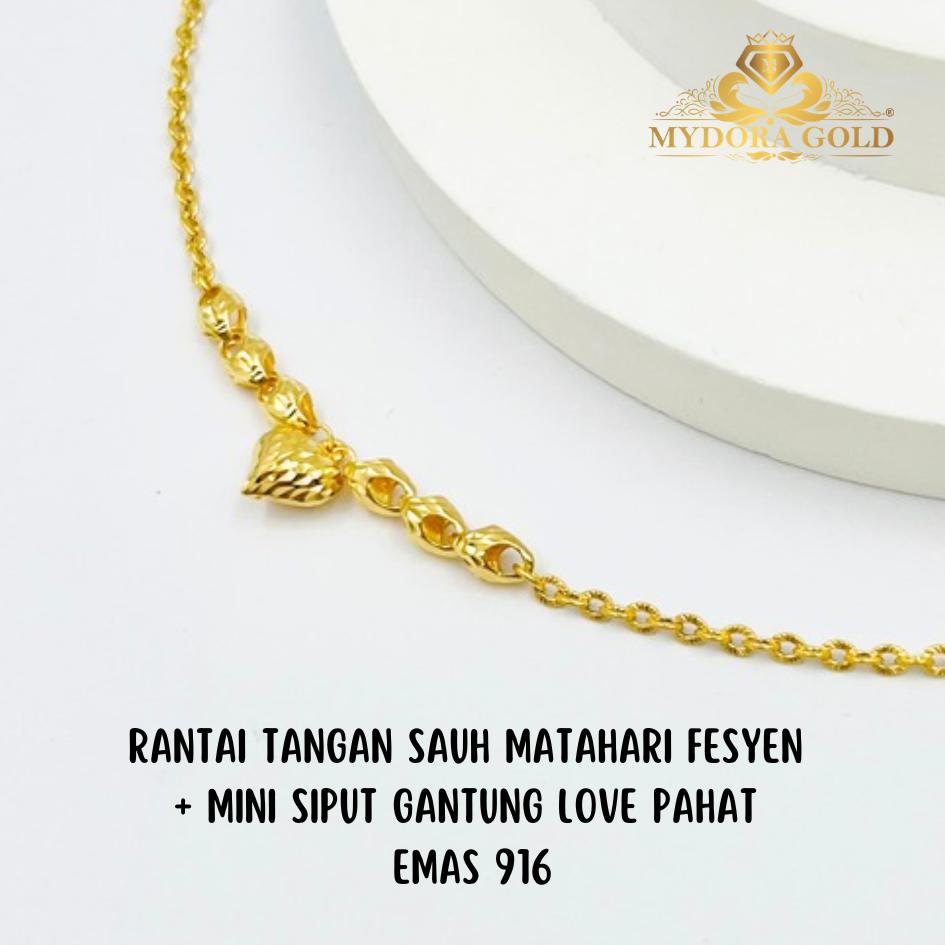 MYDORA Rantai Tangan Sauh Matahari Fesyen + Mini Siput Gantung Love Pahat l EMAS 916/22K
