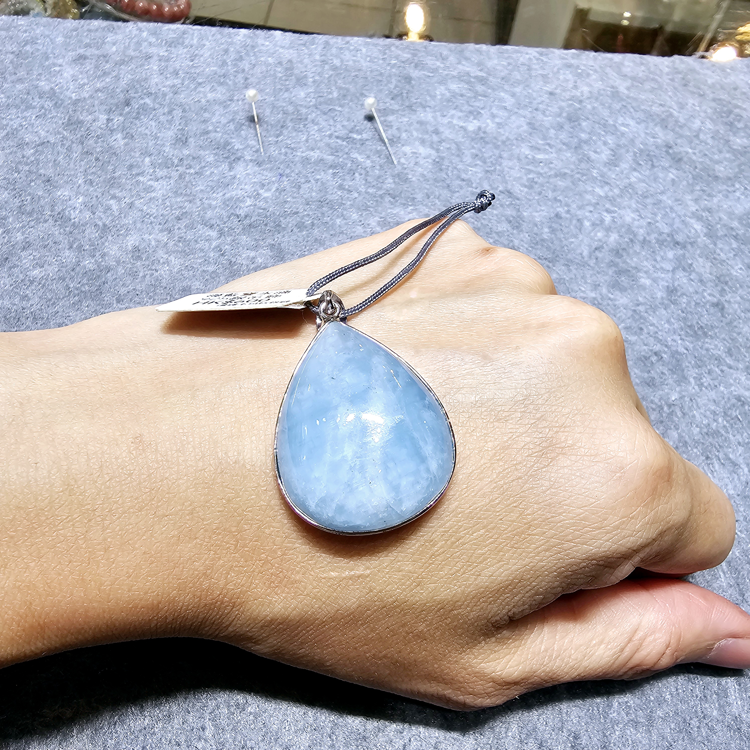 海藍寶水滴925銀吊墜