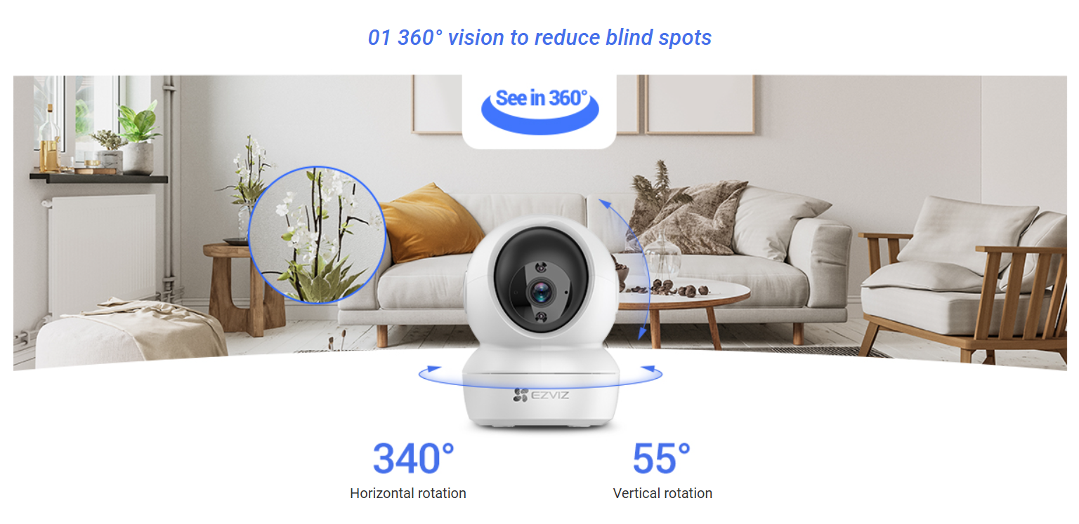 EZVIZ 2K 3MP Pan & Tilt Smart Home Camera (H6c / R200-3MP)