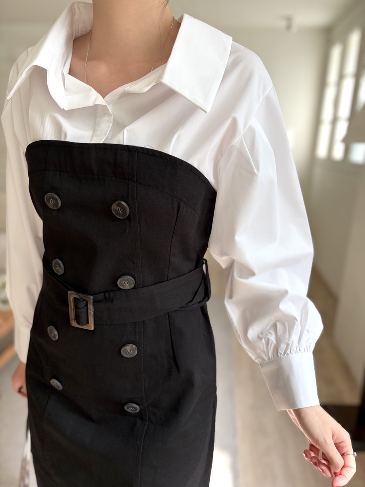 Belted Short Trench Dress (Black)