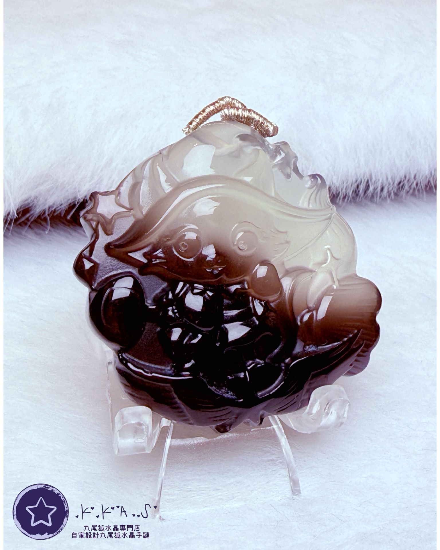 K00134 茶水晶 邱比特狐 - 吊墜/手牌兩用款