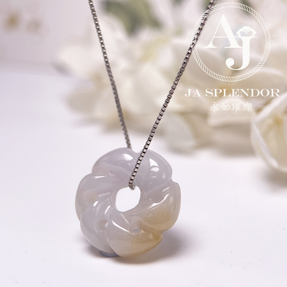 JN-2738 天然翡翠A玉-糖環花開富貴立體雕花吊墜（送銀鏈）