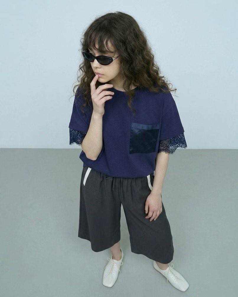 lace layer袖全棉tee