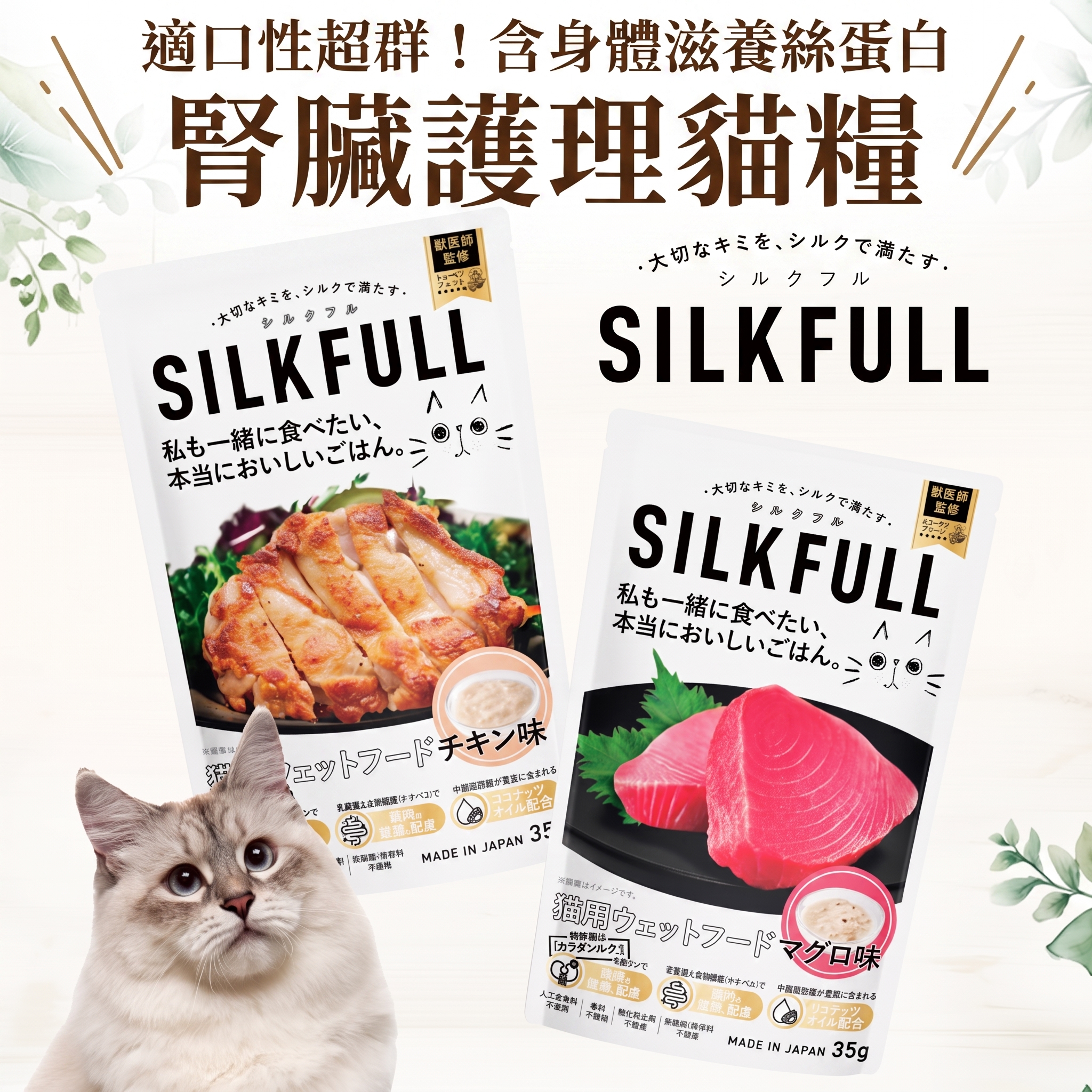 SILKFULL🇯🇵腎臟護理濕貓糧35g | 鮪魚、雞肉和鰹魚口味