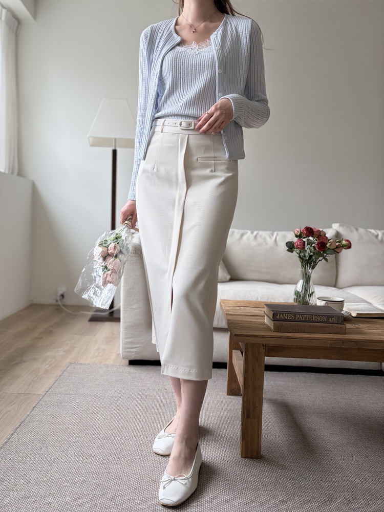 Belted Pencil Skirt (Ivory)