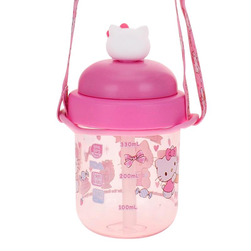 Hello Kitty 330ml BPA & BPS Free Water Bottle with Straw Lid & Neck Strap 膠水樽連飲管及頸繩