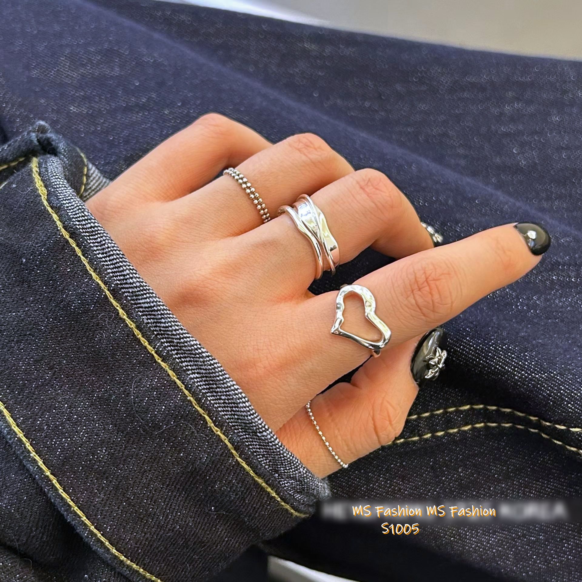 S1005 韓國🇰🇷S925純銀鏤空心心戒指