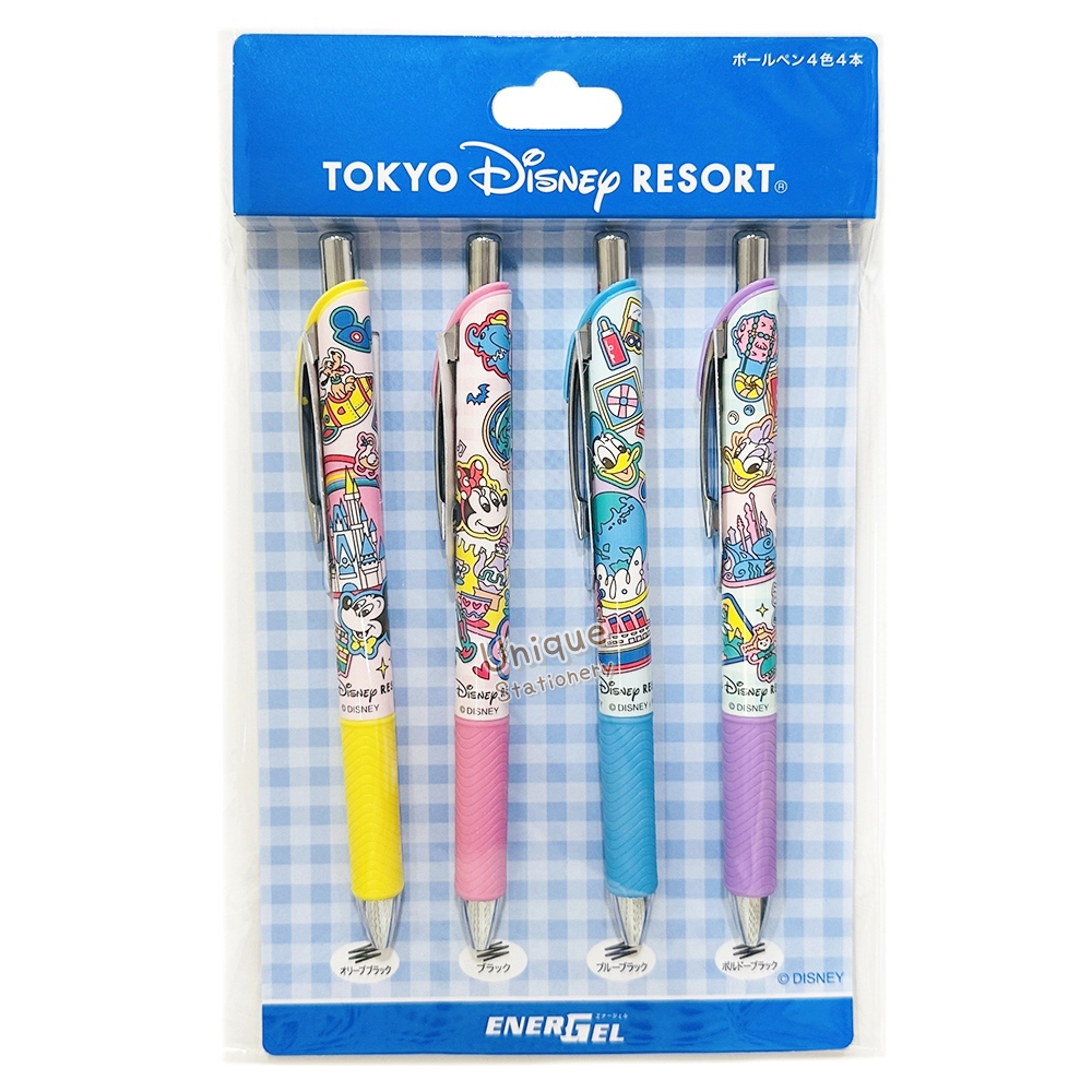 現貨｜【日本 Disney Store 限定】一套四色 Mickey Minnie Donald Daisy 日本製 Pentel EnerGel 0.5mm 啫喱筆 (076716)