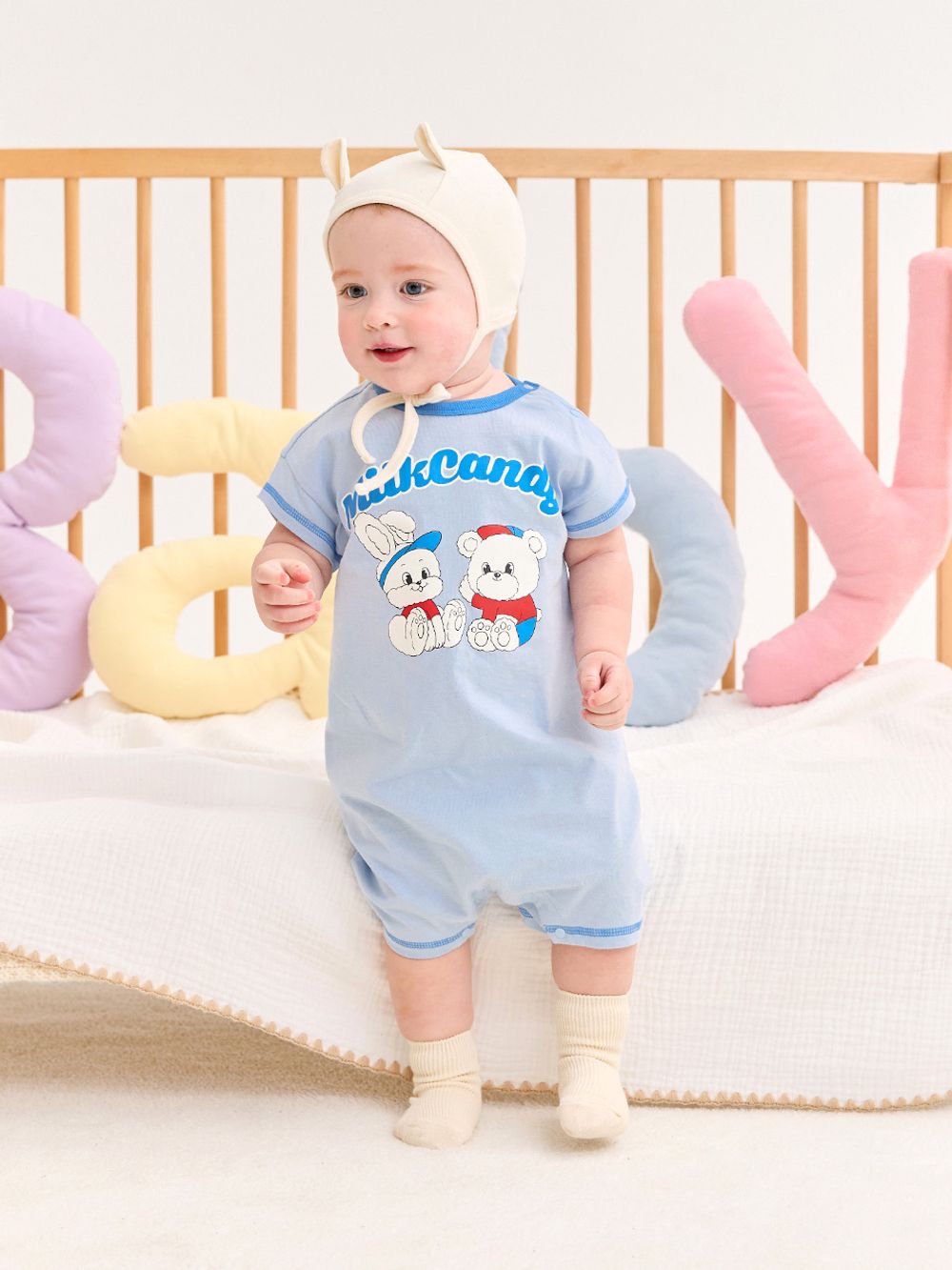 ☀️預訂 韓國直送☀️🇰🇷Milk Baby兩色可愛兔子小熊印花短袖連身衣