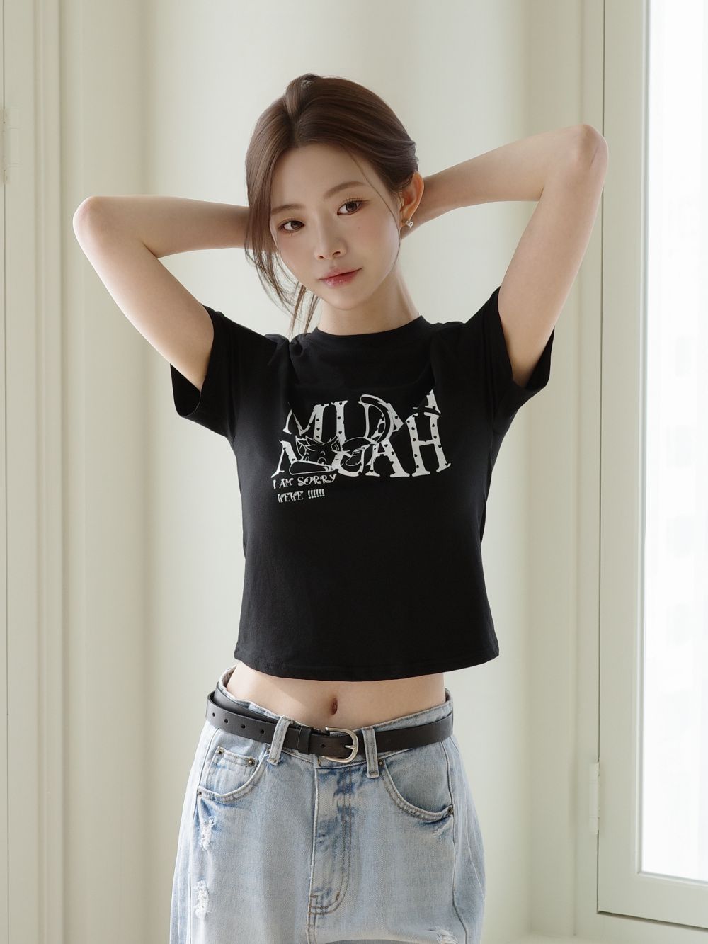 <預訂>🇰🇷MuahMuah cotton model heart crop half T-Shirt
