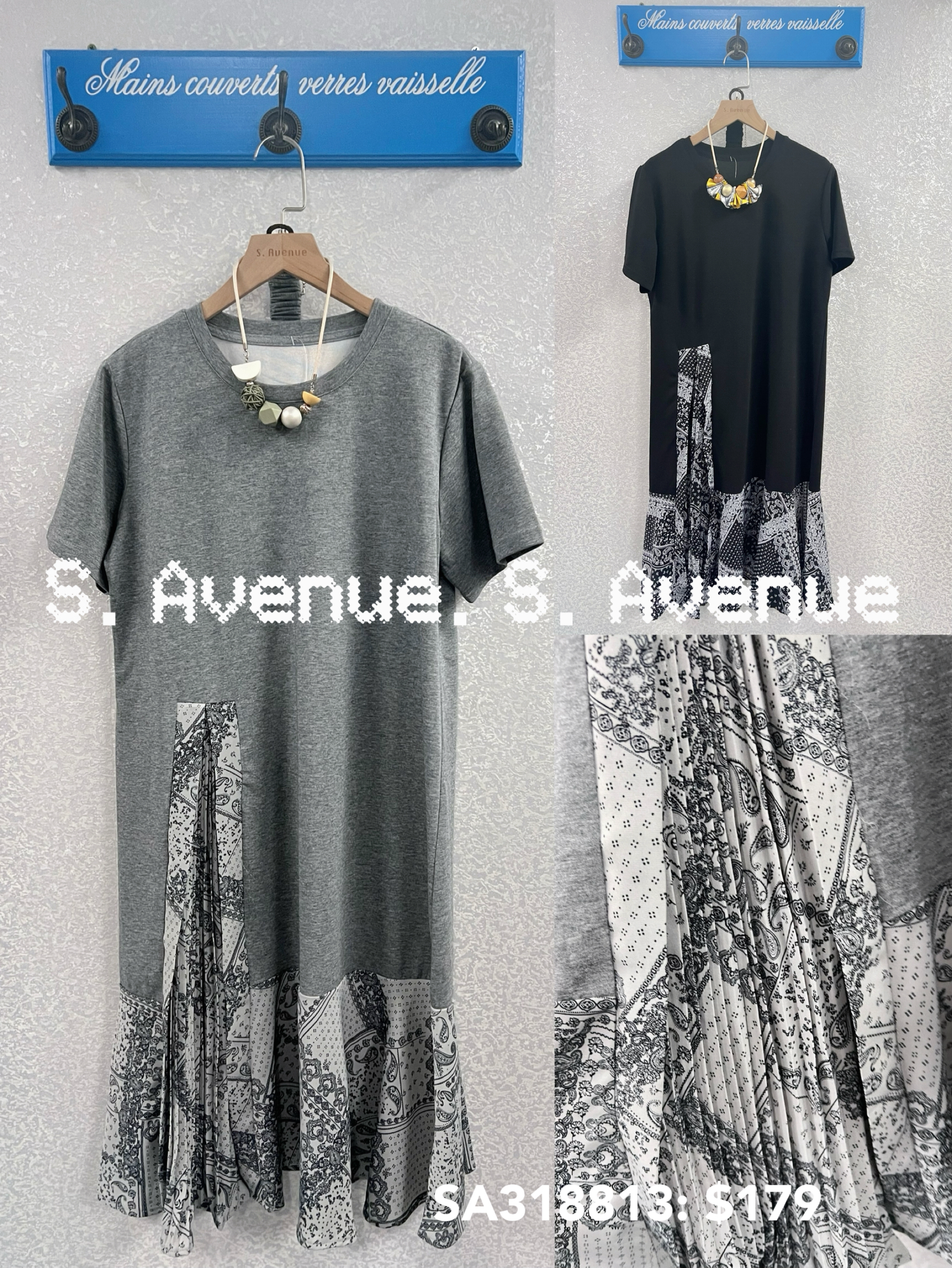 SA318813: 短袖側拼百撍花花op