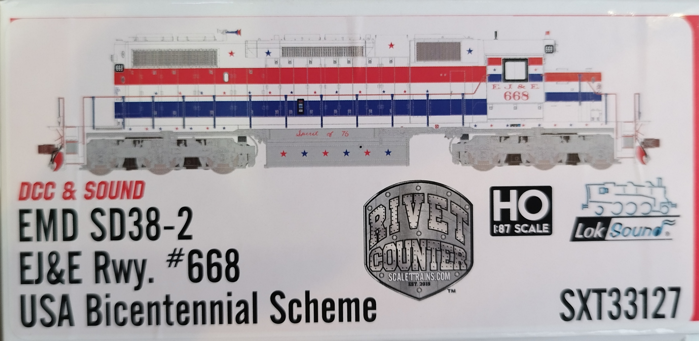 Scaletrains SXT33127 EMD SD38-2, Elgin Joliet and Eastern/Bicentennial DCC sound 