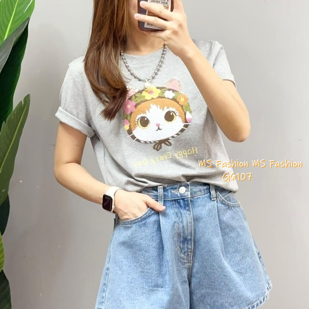 G6107 韓國🇰🇷刺繡貓咪tee