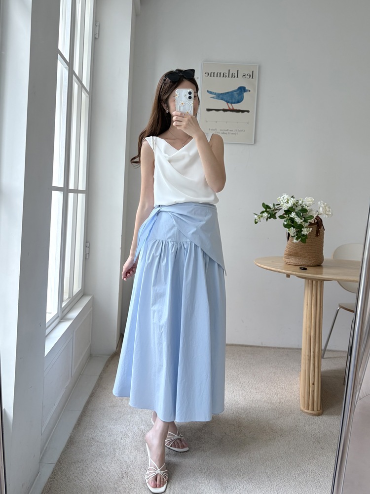 Wrap-Waist Flare Skirt (Blue)