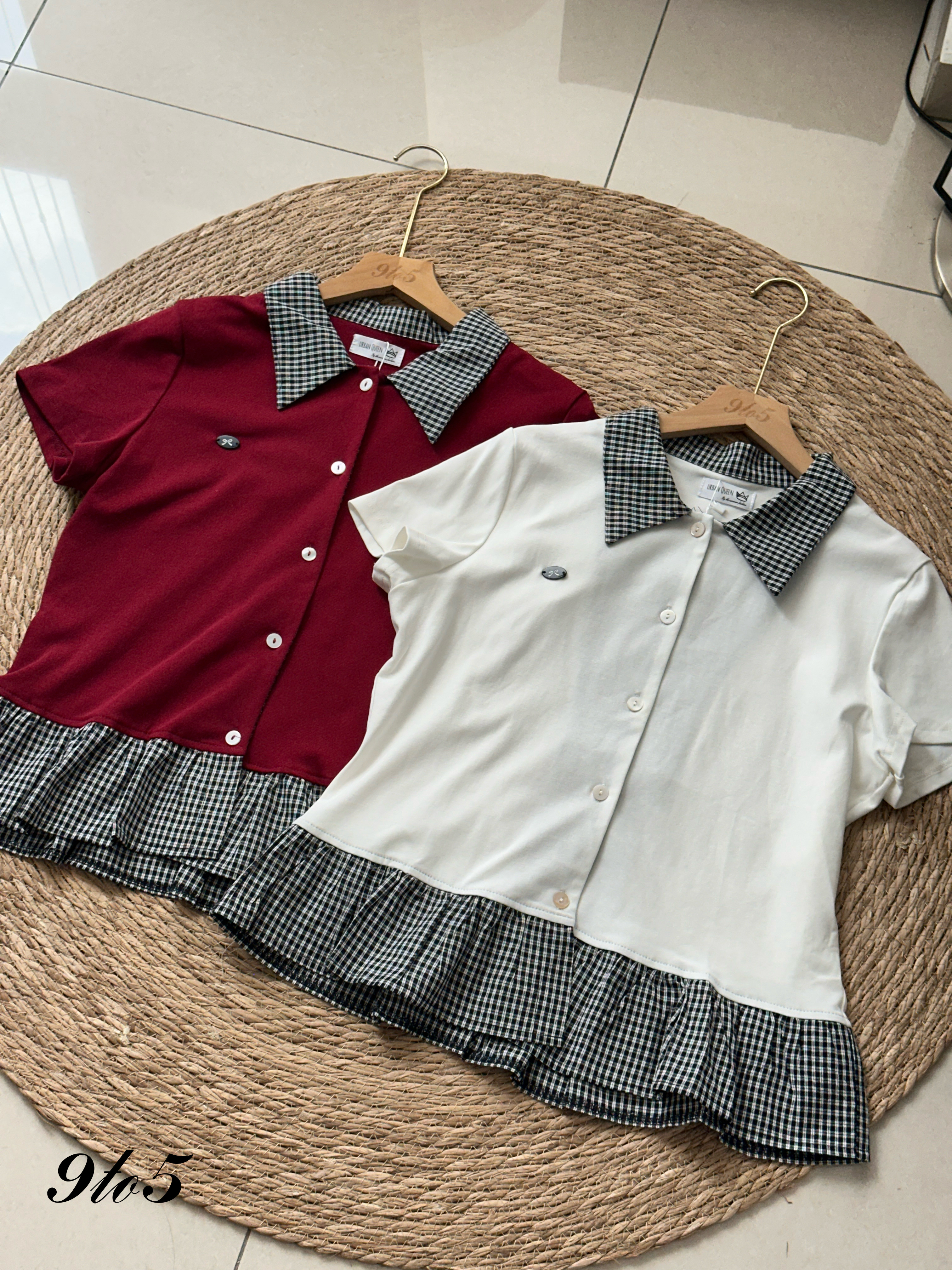 T4055 Checker Peplum Polo Tee - 4 Colors
