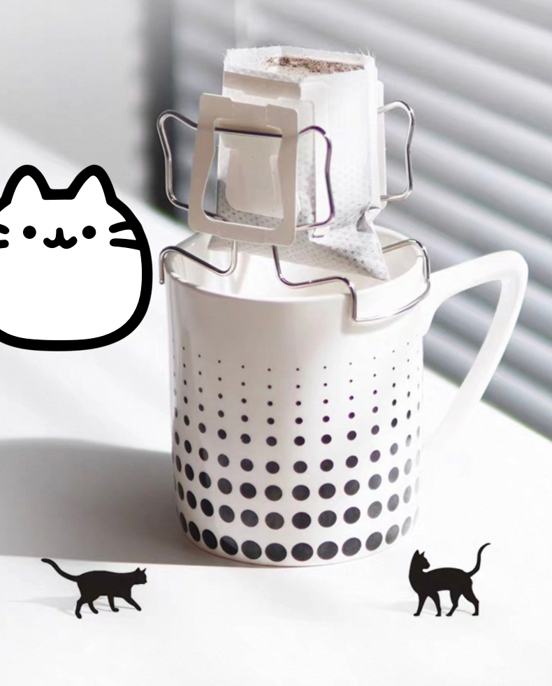 日式貓咪304不鏽鋼咖啡掛耳支架