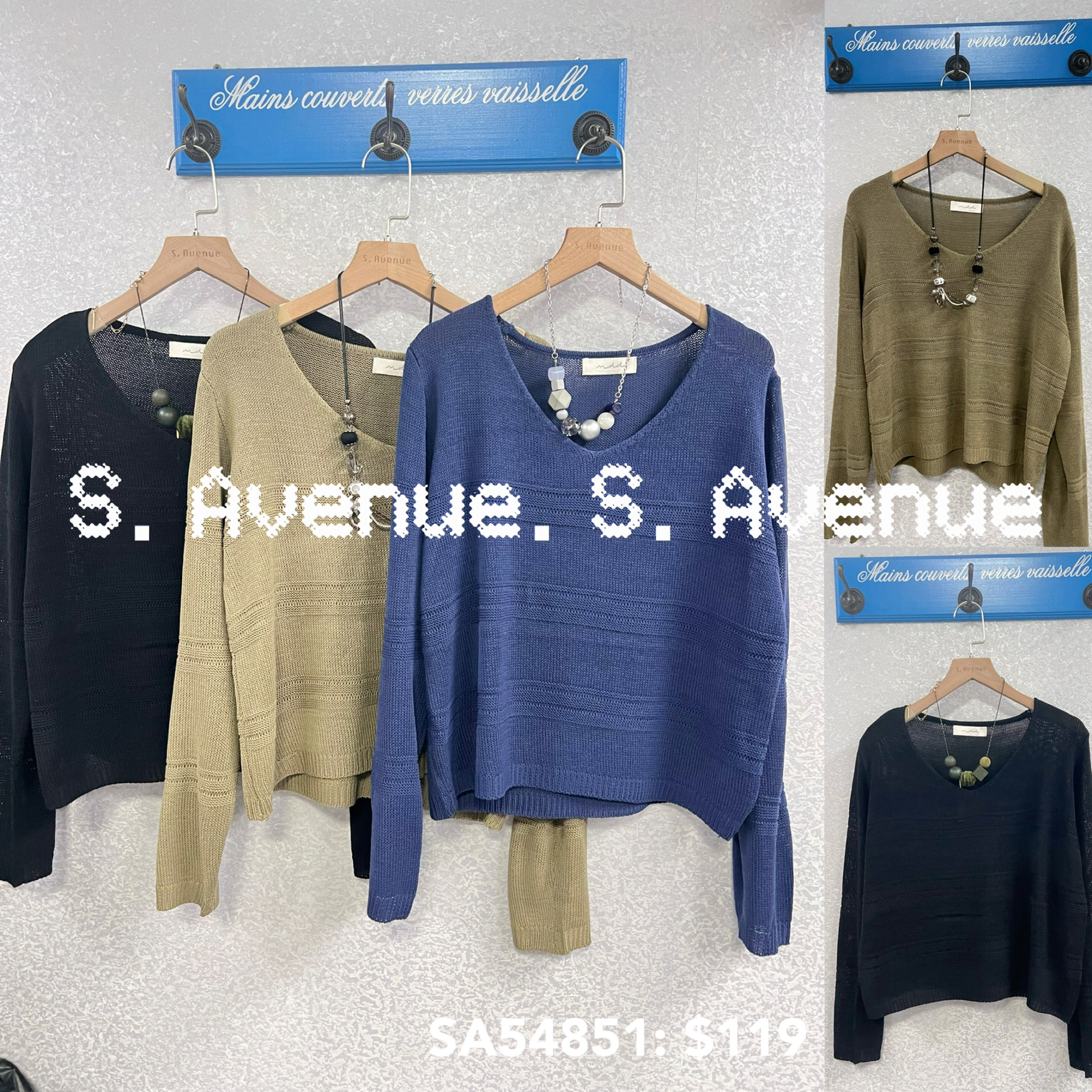 SA54851: 長袖V領暗間線top