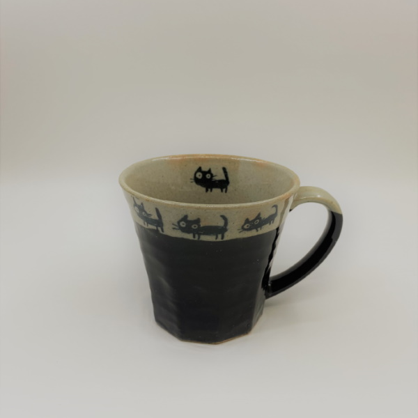 黑色陶瓷杯 （貓散步）