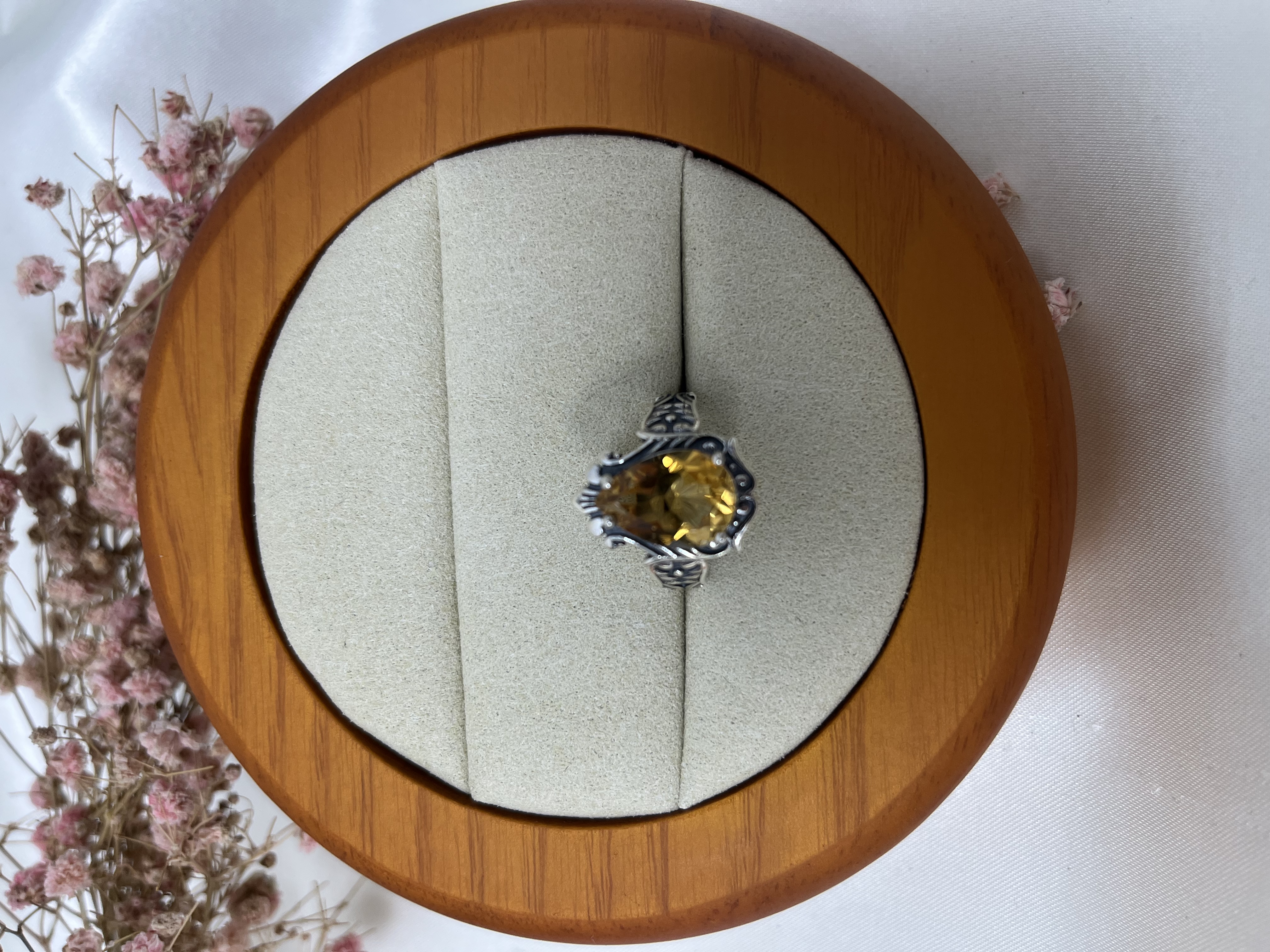 淨體黃水晶水滴復古活口S925銀戒指裸石9x13mm