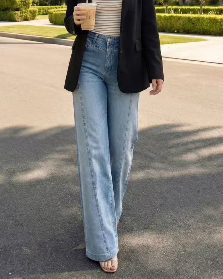 深淺拼色闊筒牛仔褲