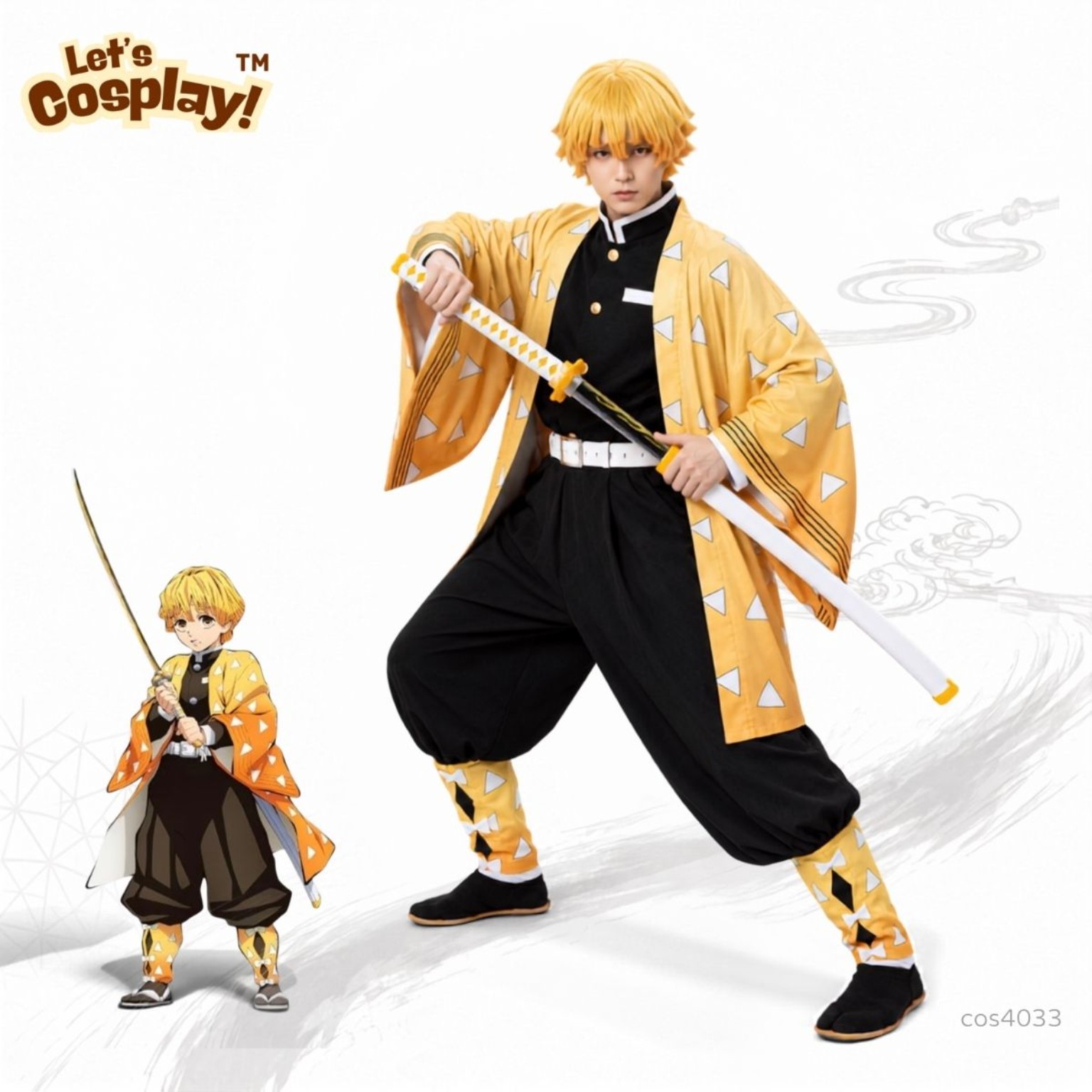 鬼滅之刃我妻善逸主題男裝Cosplay Costume 5件套 成人角色扮演服裝