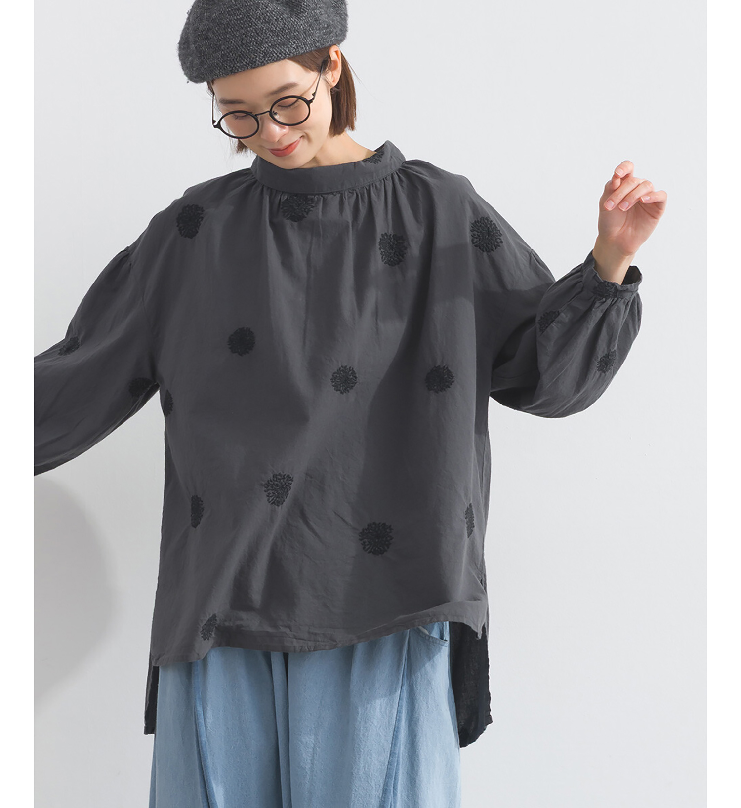 LP - 蒲公英褶皺棉襯衫 (碳灰色)