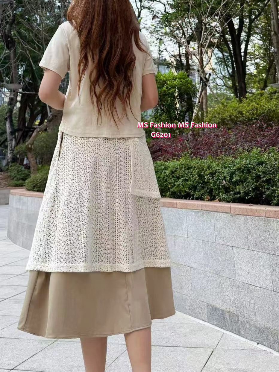 G6201 韓國🇰🇷假兩件拼布連身裙