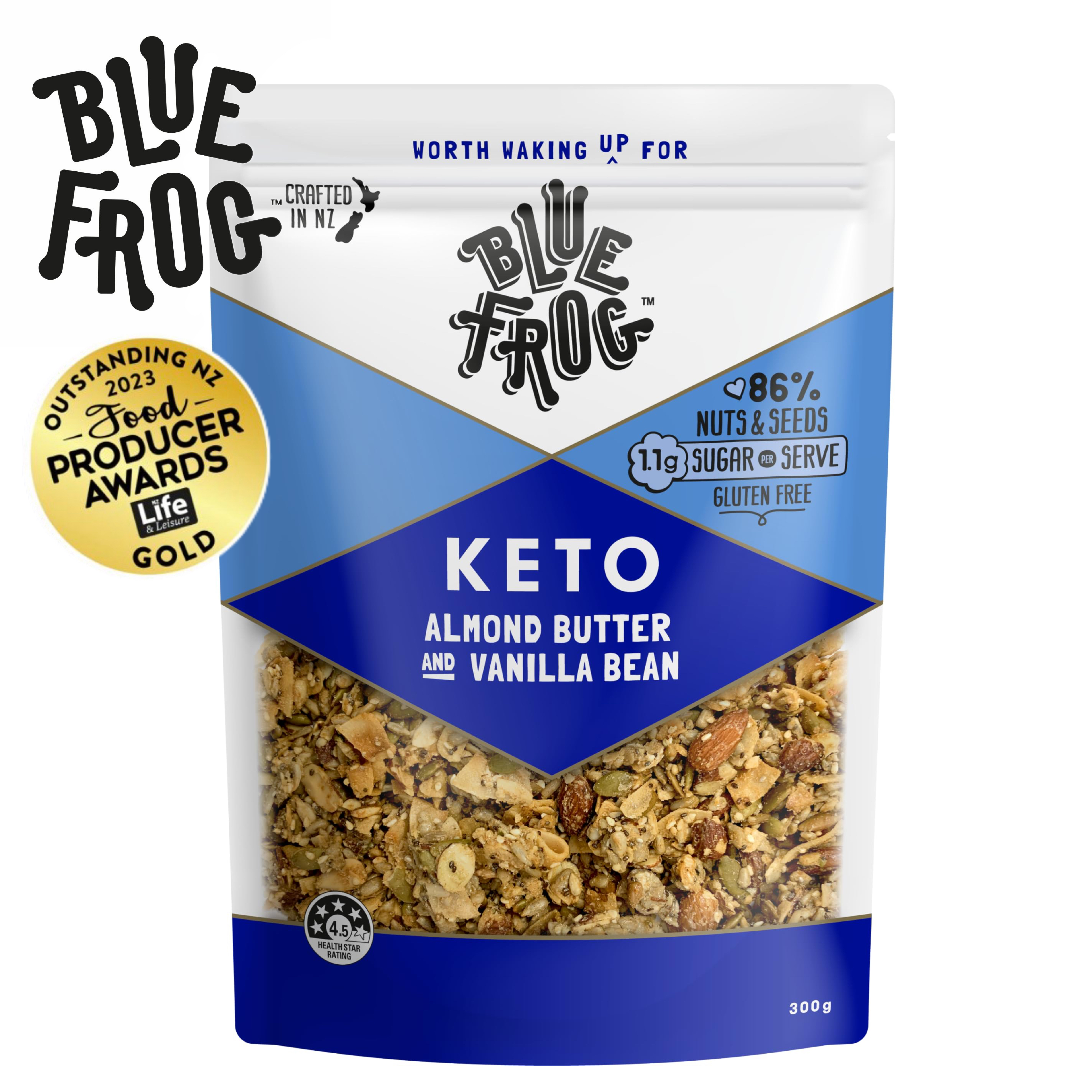 ♻️紐西蘭 低糖杏仁醬雲尼拿籽穀物片 New Zealand Blue Frog Keto Almond Butter Vanilla Beans Granola 