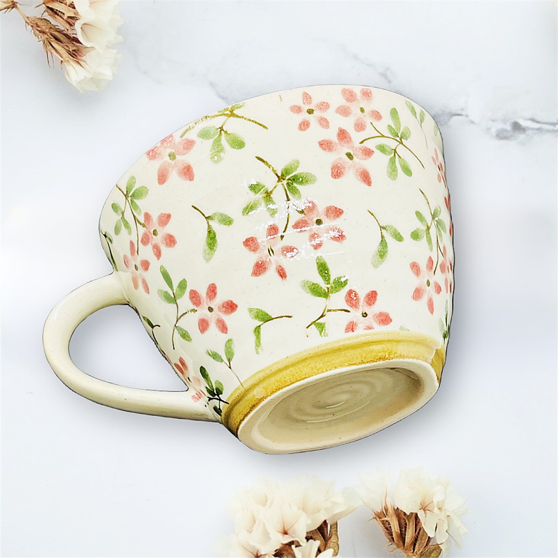 【日本製】美濃燒陶瓷手繪紅黃花卉湯杯套裝(320ml) 