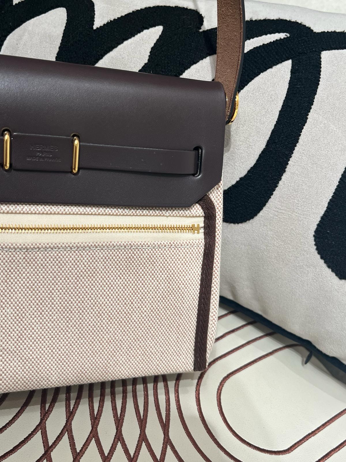 Hermes mini herbag  Stamp K (米白灰/威瑪犬米/烏木色)ecru/beige/ebene, 100%Authentic, 95%New✅Dust bag