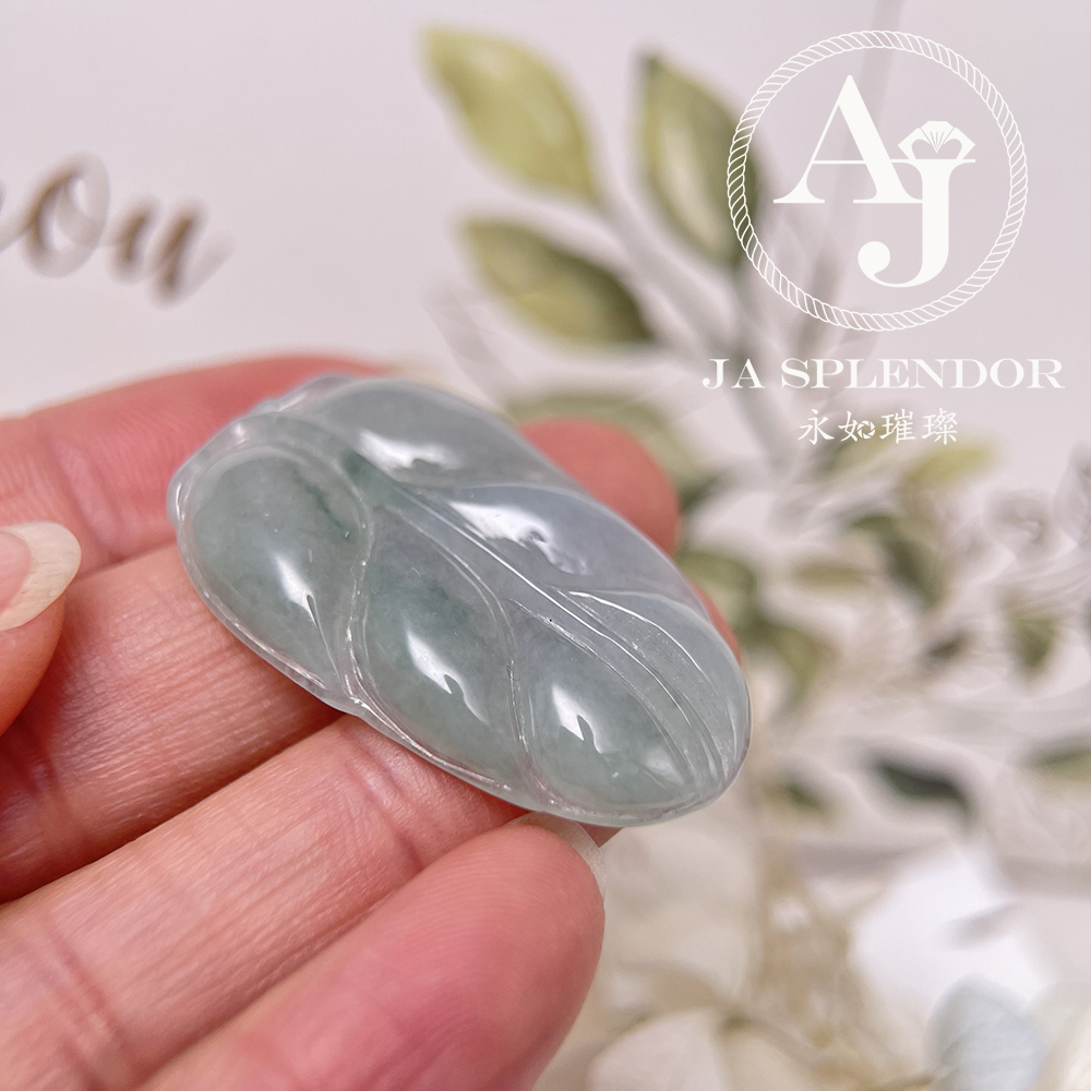 JN-336 天然翡翠A玉 冰潤晴藍事業有成/玉葉金吊墜
