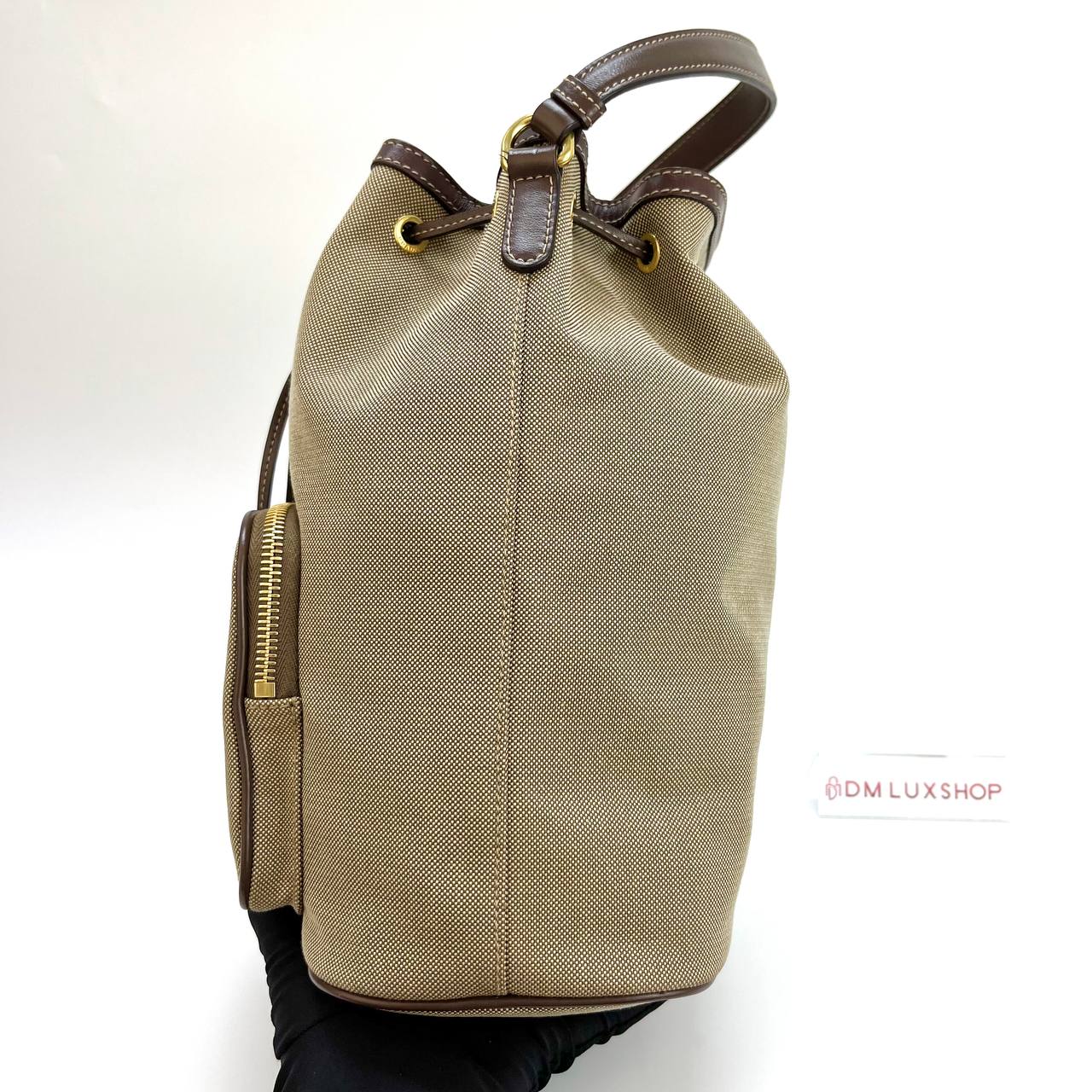 Prada Canvas Bucket Bag Dark Brown GHW