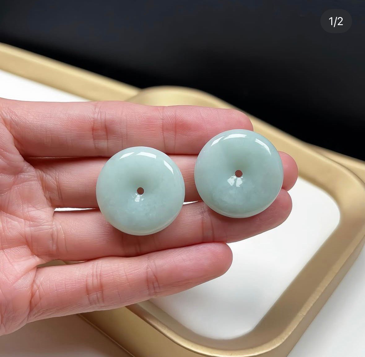 蘋果綠翡翠平安扣一對