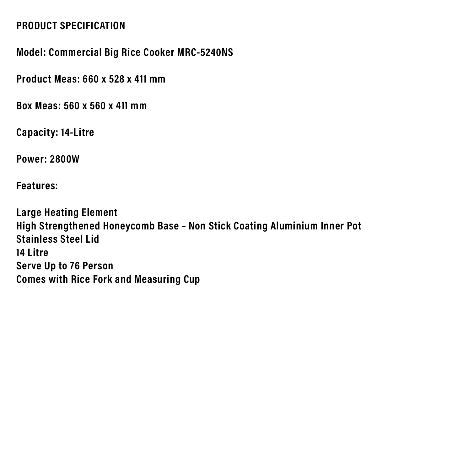Milux 14.0L Commercial Rice Cooker (MRC-5240NS)