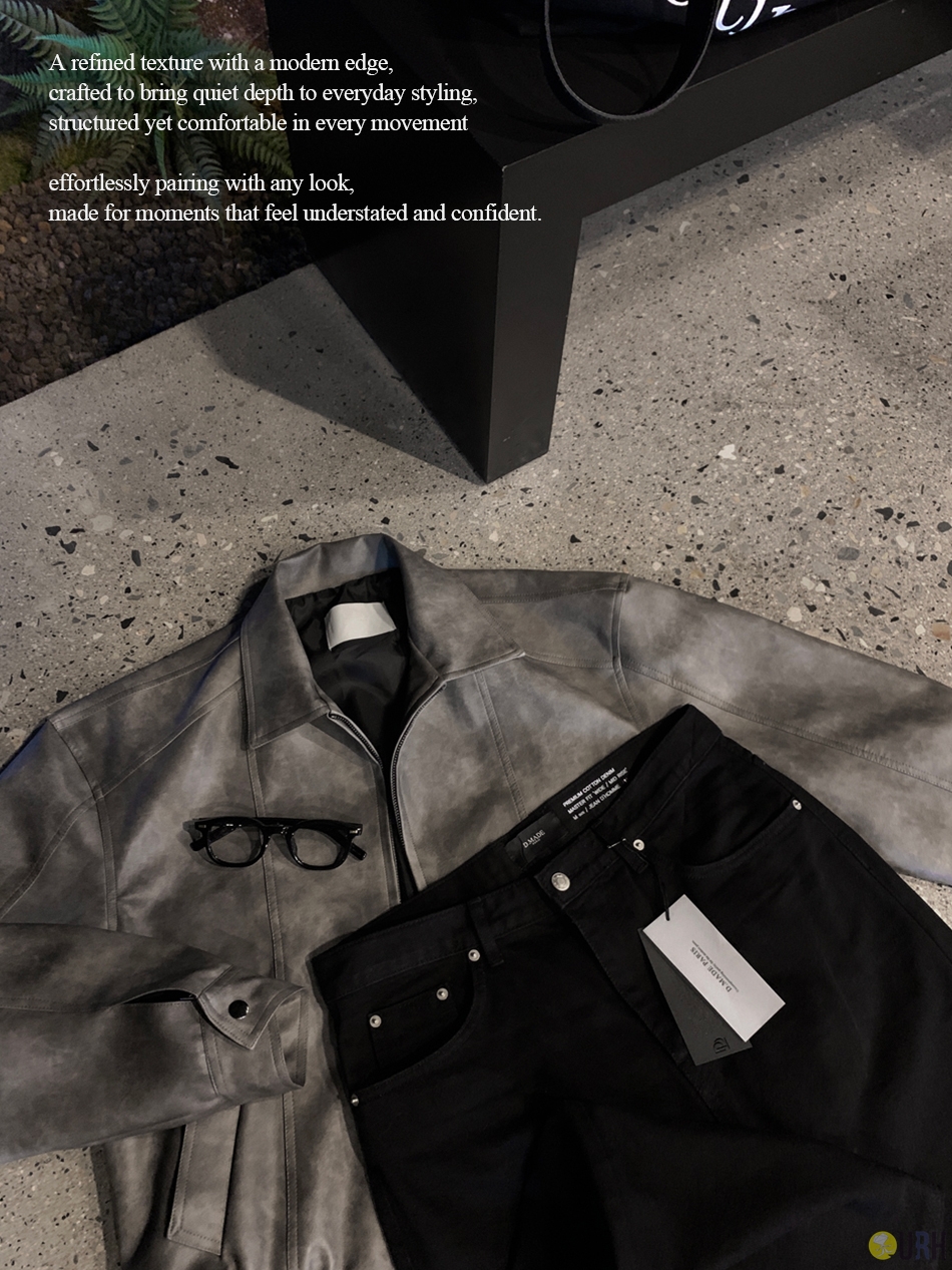 【100%保證韓國直送】質感古著裂紋設計寬鬆皮革外套 Vintage Crack Leather Zip-up Jacket [2 color] RL114777