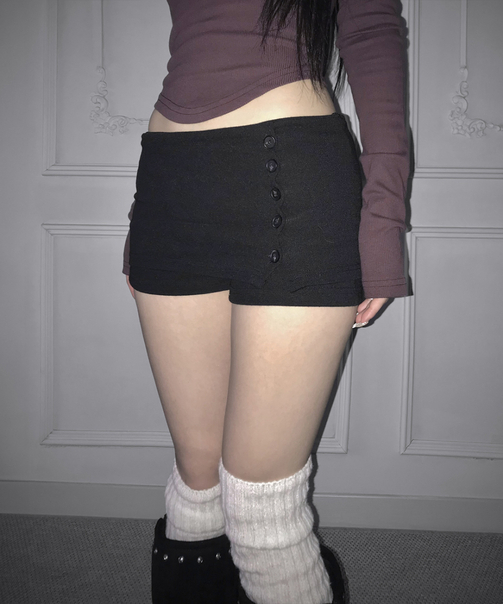 Rib Knit Side Button Shorts