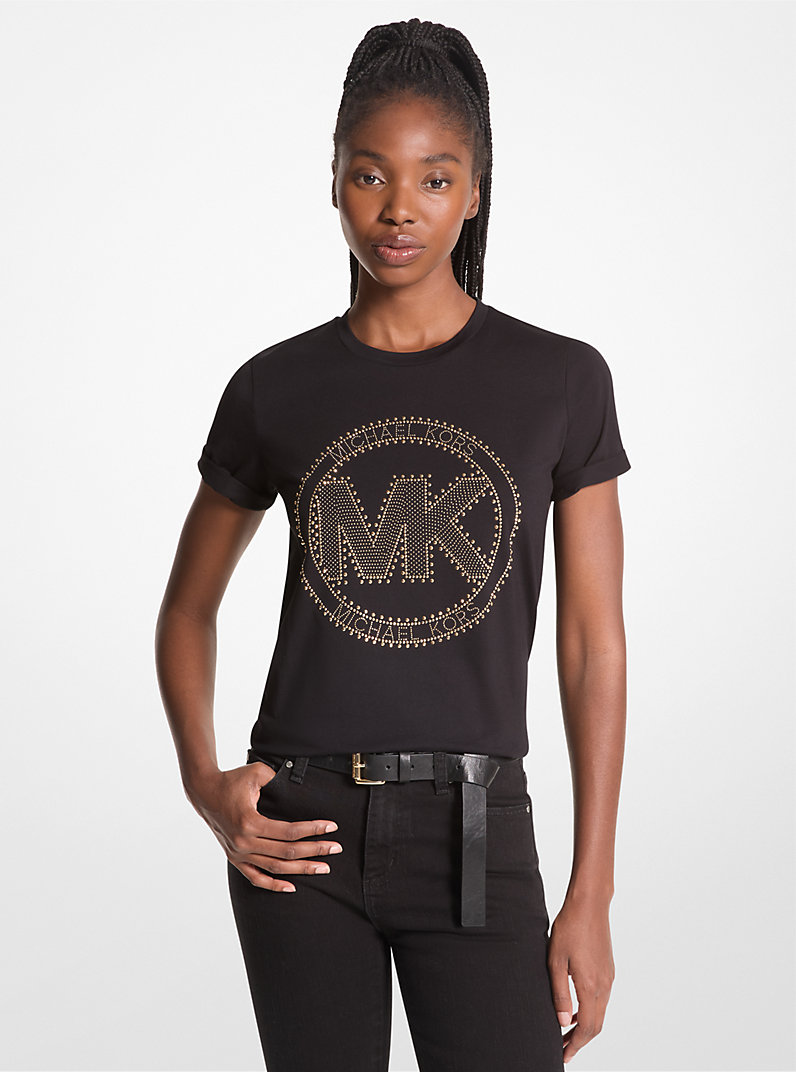 Michael Kors Studded Logo Charm Organic Cotton Jersey T-Shirt