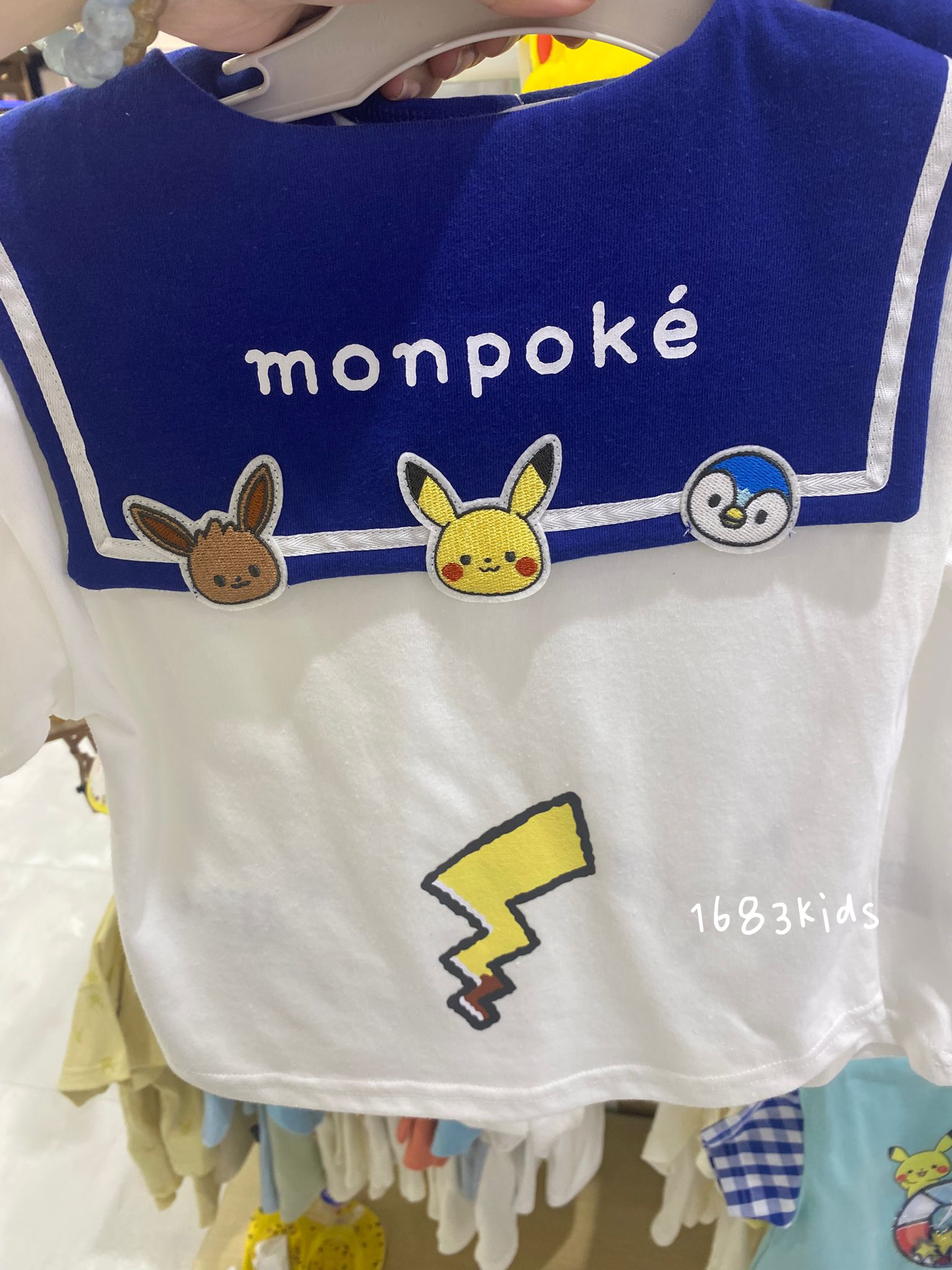Monpoké 水手領Pikachu短袖上衣（藍色領）（日本直送2-3星期到）
