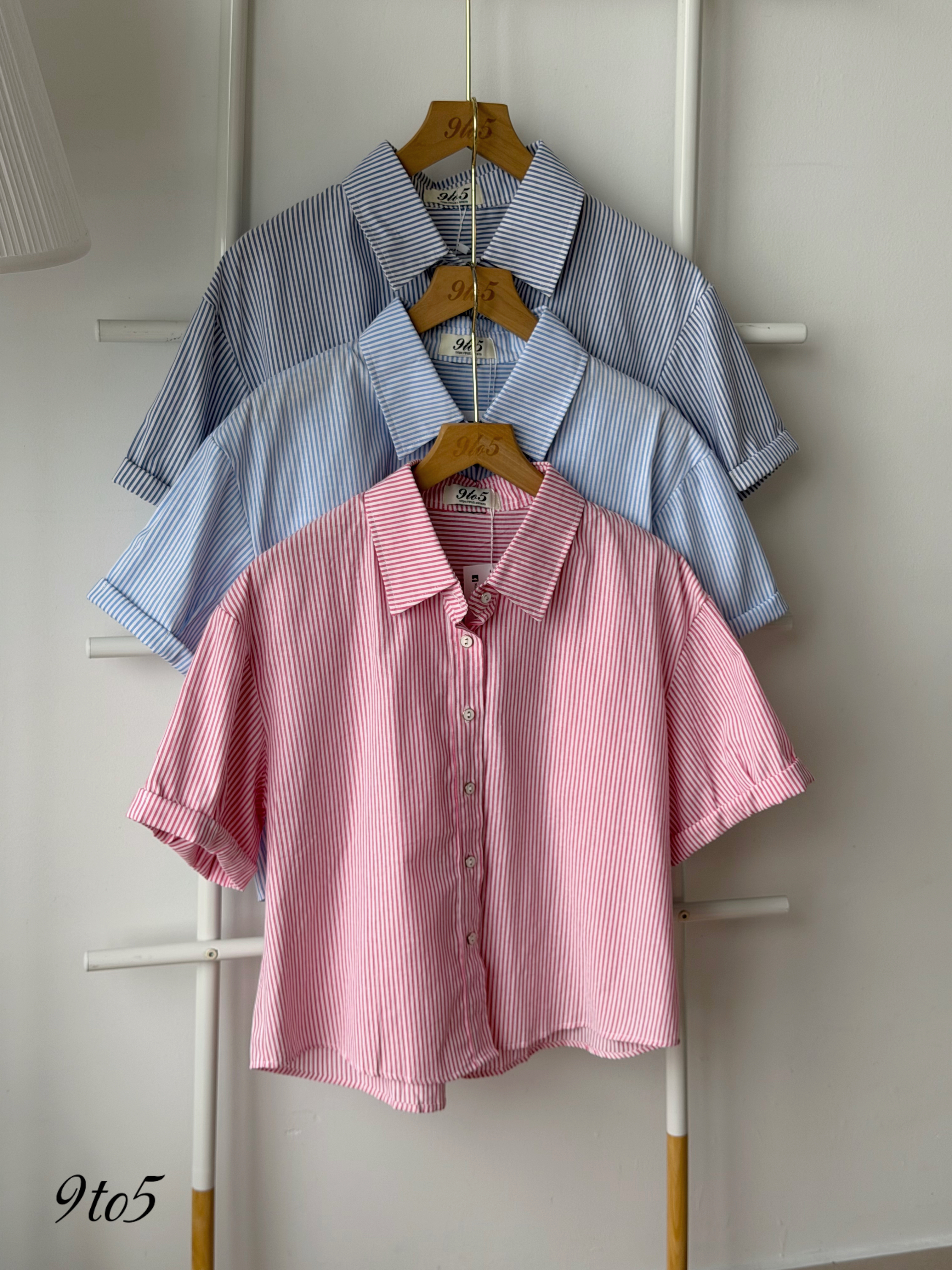 T4508 Stripes short sleeves shirt -  3 colors