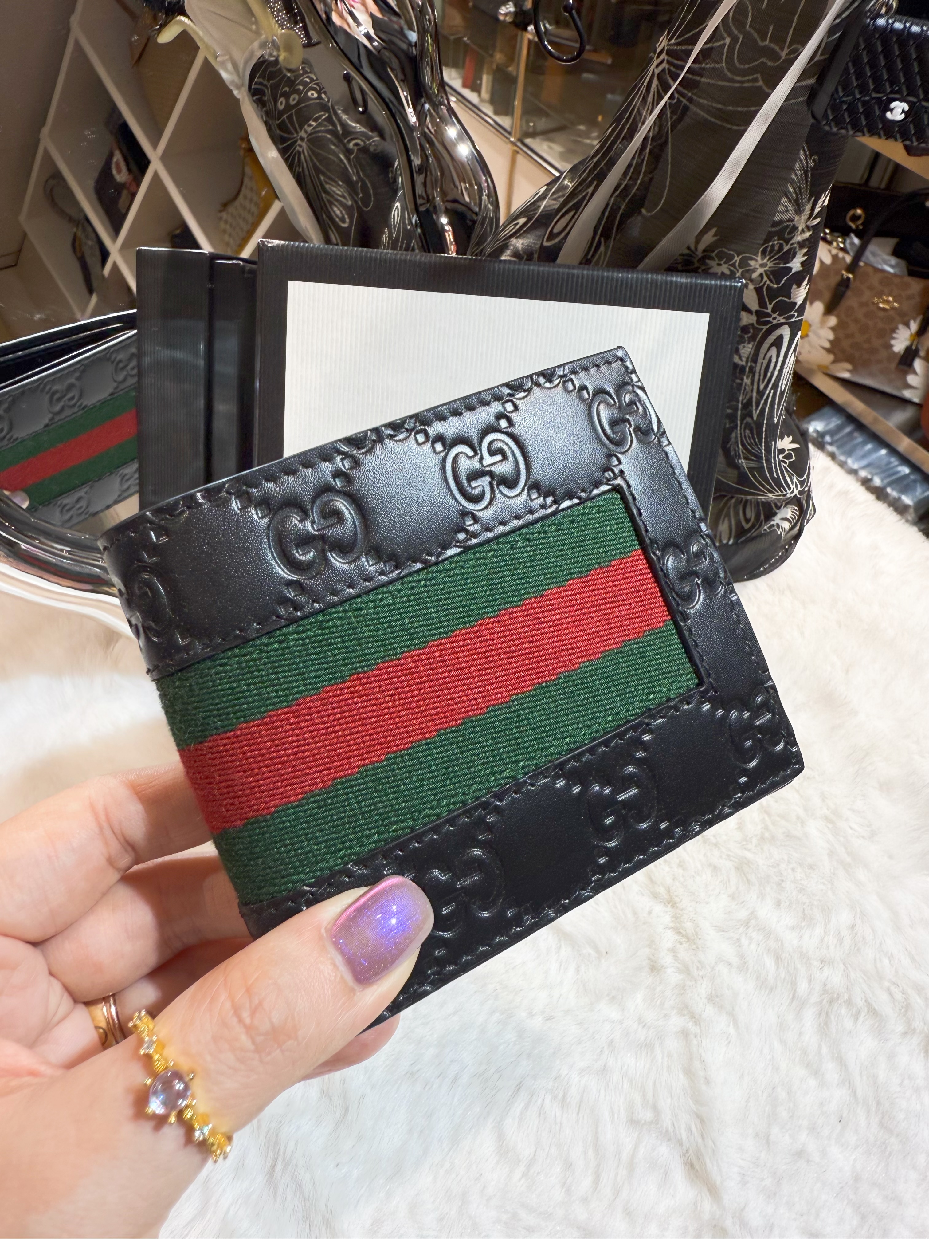 Gucci wallet 738/signature/blk/red/green