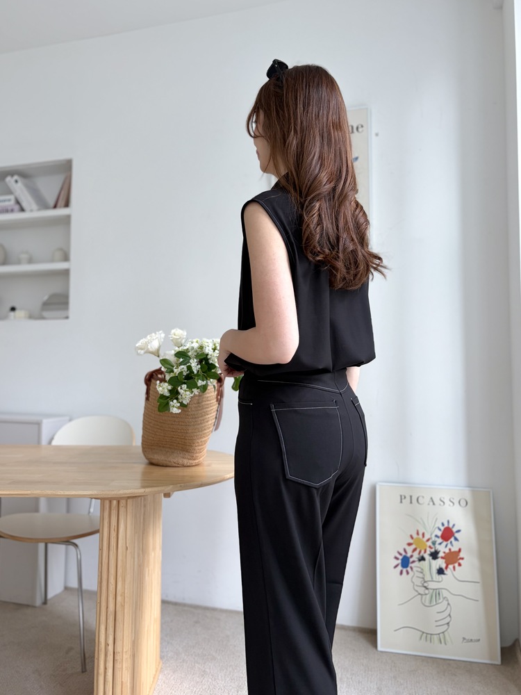 Topstitched Cooling Slacks (Black)