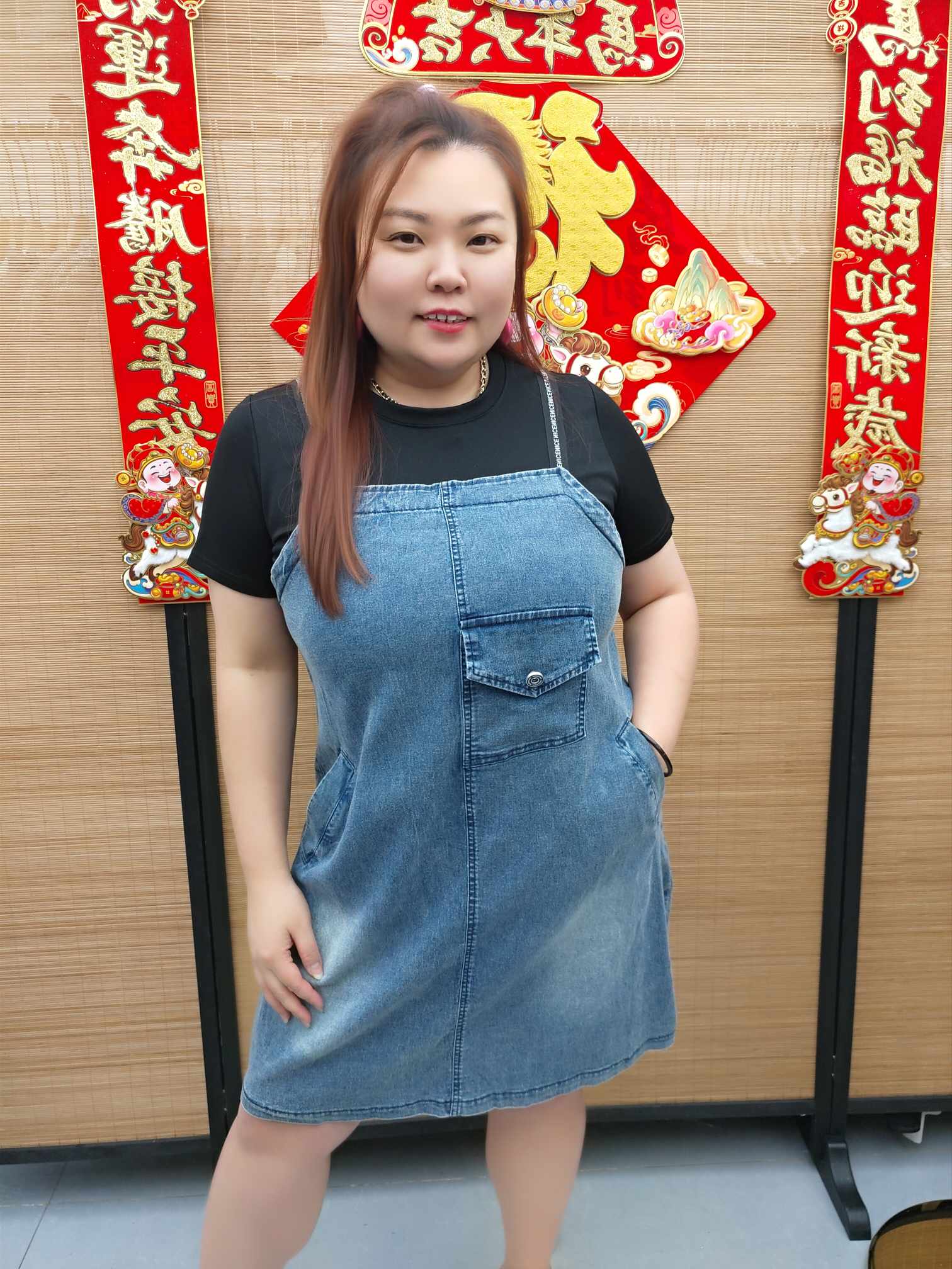 DDG13 TW#356 黑色拼牛仔假两件连衣裙