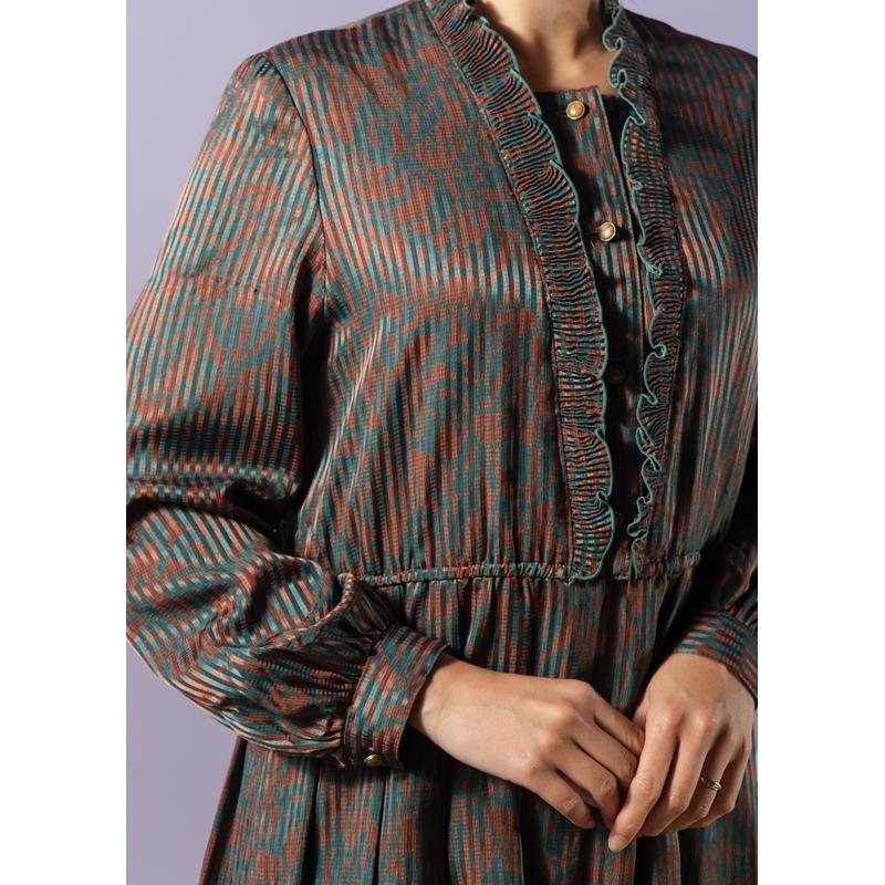 Vintage Japanese Elegant Pattern with Ruffle Trim Button-Up Day & Night Dress(MT1608-142)
