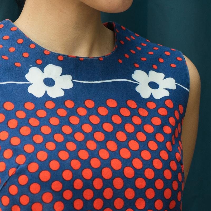 Vintage Japanese MOD Floral Pattern Handmade Sleeveless Shift Dress(MT1541-7)