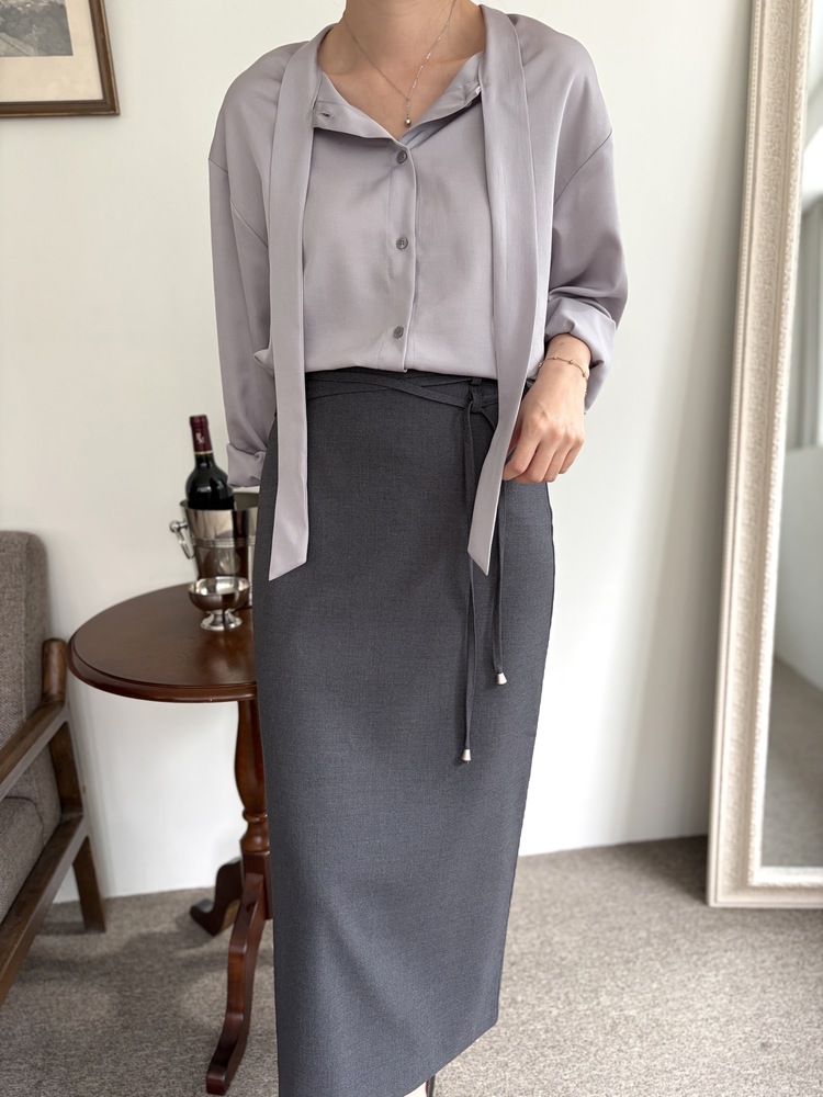 Two-way Tie Detail Blouse (Grey)