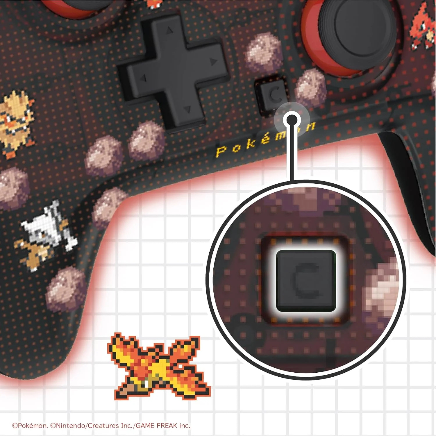 HORI NS2 有線控制器 Tubro 寶可夢像素風紅 (NSX-228)        HORI NS2  Pad Tubro Pokémon Pixel Art Red (NSX-228)