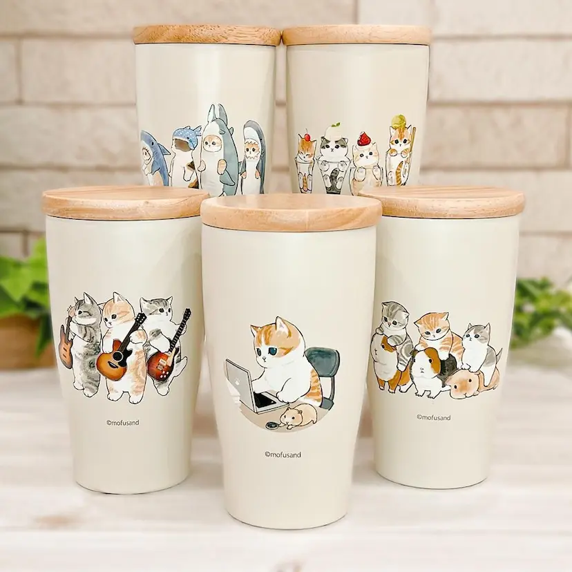 現貨🌸日本直送 | mofusand貓咪不鏽鋼保冷保溫水杯配木蓋[350ml]
