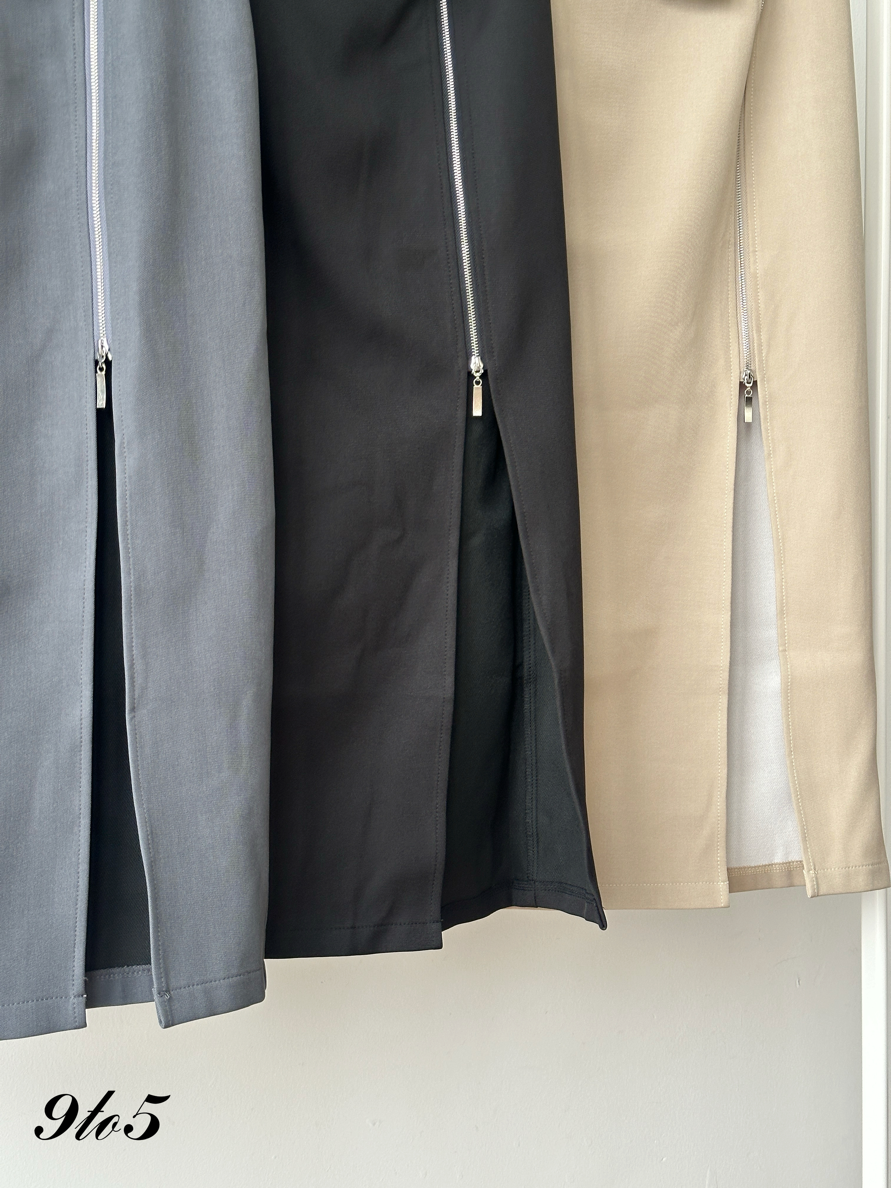 S1958 Side Slit Zipped Skirt - 3 Colors 
