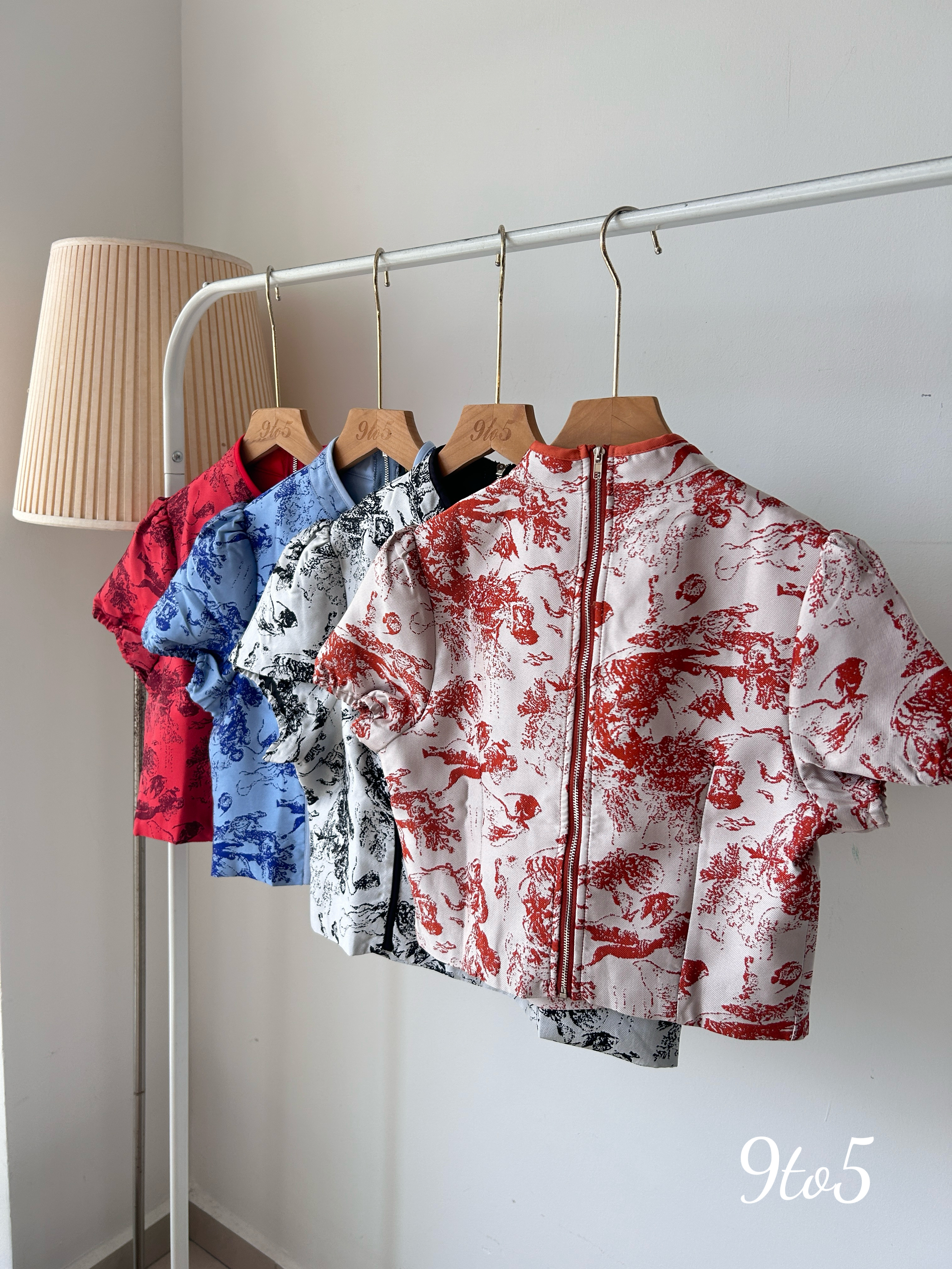 T3922 Puff Sleeve Cheongsam Top - 4 Colors